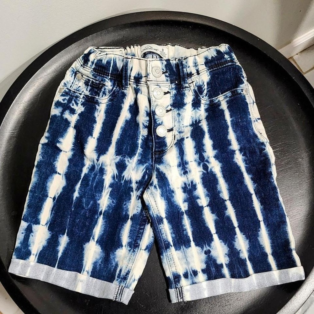 Girl Jordache Bermuda stretchy shorts in bleached tye dye Blue White‎ Y2K